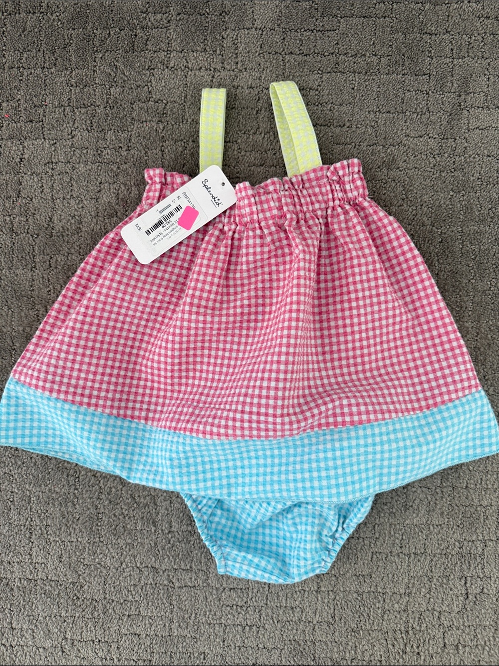 Splendid Pink & Light Blue Gingham Tank with Yellow Straps